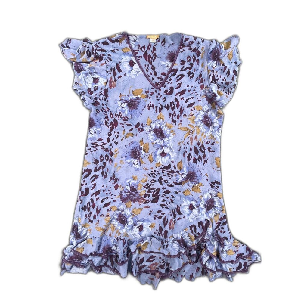 Sensara 1X Blue Purple Floral Leopard Nightgown & Robe Set 2 PC Sleepwear Lounge - Picture 8 of 13
